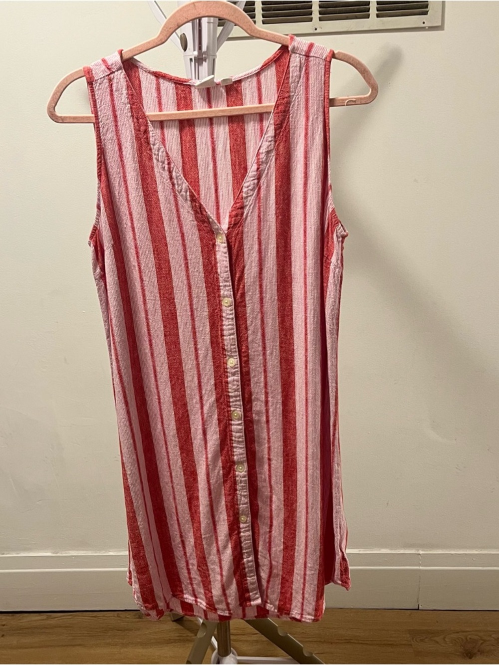 GAP Red and White Striped Sleeveless Button-Front Dress size medium